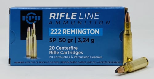 PPU PP222 Standard Rifle  222 Rem 50 gr Soft Point 20 Per Box/ 50 Case