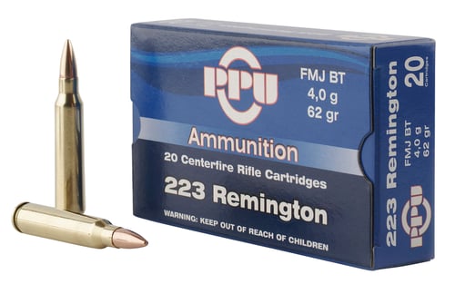 PPU PP223F2 Standard Rifle  223 Rem 62 gr Full Metal Jacket Boat Tail 20 Per Box/ 50 Case