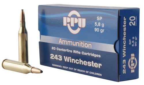 PPU Rifle Ammunition .243 Win 90 gr SP 3100 fps  20/ct
