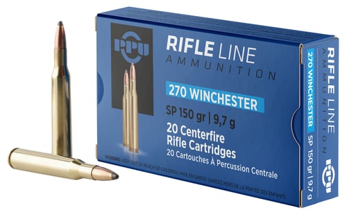 PPU PP2702 Standard Rifle  270 Win 150 gr Soft Point 20 Per Box/ 10 Case