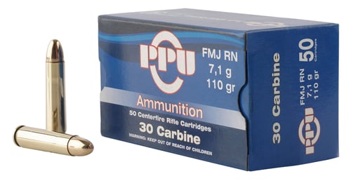 PPU PP30F Standard Rifle  30 Carbine 110 gr Full Metal Jacket Round Nose 50 Per Box/ 10 Case