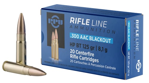 PPU PP300BH Standard Rifle  300 Blackout 125 gr Hollow Point Boat Tail 20 Per Box/ 50 Case