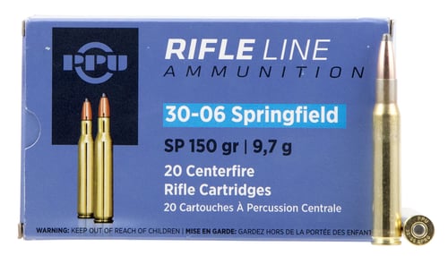 PPU Rifle Ammunition .30-06 Sprg 150 gr SP 2910 fps 20/ct