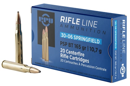 PPU PP30062 Standard Rifle  30-06 Springfield 165 gr Pointed Soft Point Boat Tail 20 Per Box/ 10 Case