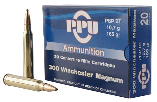 PPU PP3002 Standard Rifle  300 Win Mag 165 gr Soft Point Boat Tail 20 Per Box/ 10 Case