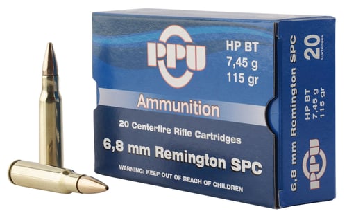 PPU PP68F Standard Rifle  6.8mm Rem SPC 115 gr Full Metal Jacket Boat Tail 20 Per Box/ 50 Case