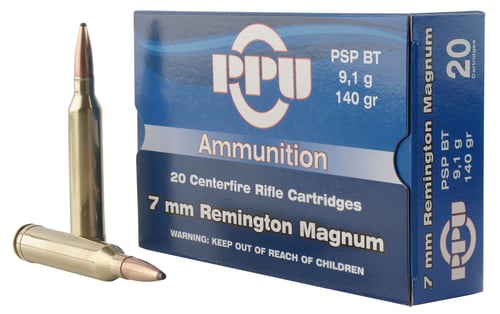 PPU PP7RM1 Standard Rifle  7mm Rem Mag 140 gr Pointed Soft Point Boat Tail 20 Per Box/ 10 Case