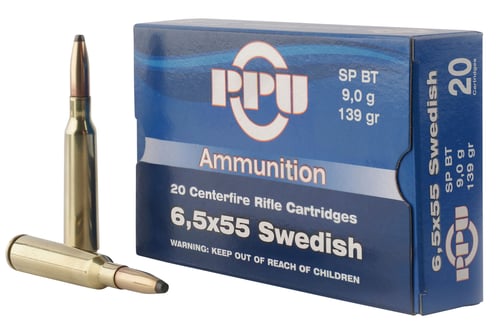 PPU Rifle Ammunition 6.5x55mm Swedish 139 gr SP 2540 fps - 20/ct