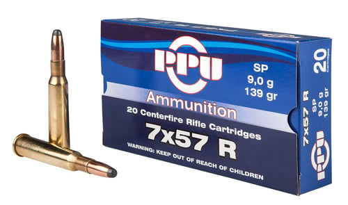 PPU PP757 Metric Rifle  7x57R 139 gr Soft Point (SP) 20 Bx/ 10 Cs