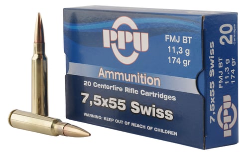 PPU PP7SF Rifle Ammo 7.5x55 Swiss SP 174 Gr 20 Rnd