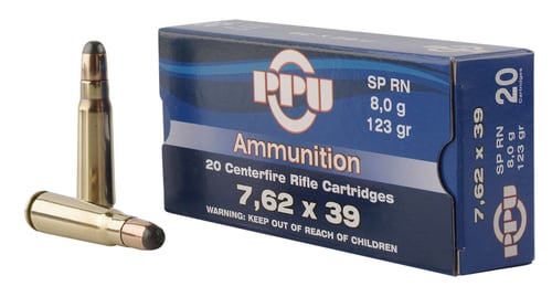 PPU PP76239S Metric Rifle  7.62x39mm 123 gr Soft Point Round Nose (SPRN) 20 Per Box/ 50 Cs