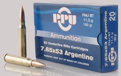 PPU PP7AS Rifle Ammo 7.65x53 Argentine SPBT 180 GR 20 Rnd