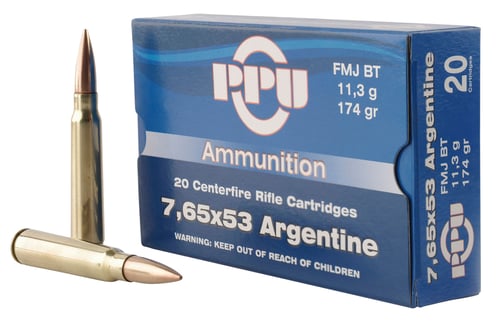 PPU PP7AF Rifle Ammo 7.65x53 Argentine FMJBT 174 Gr 20 Rnd