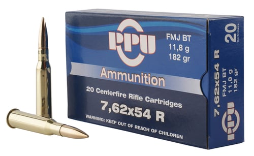 PPU PP76254F Metric Rifle  7.62x54mmR 182 gr Full Metal Jacket Boat Tail 20 Per Box/ 10 Case