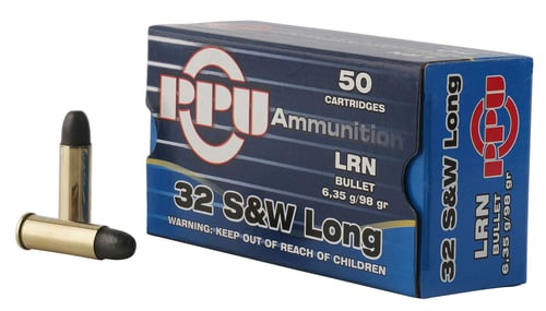 PPU PPH32SW Handgun  32 S&W Long 98 gr Lead Round Nose 50 Per Box/ 10 Case