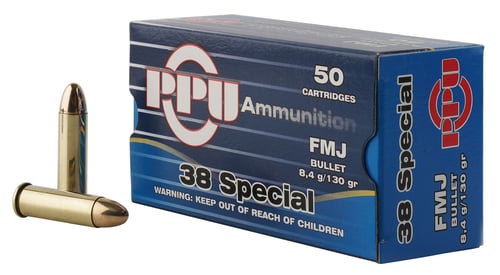 PPU Handgun Ammunition .38 Spl 130 gr FMJ 902 fps 50/ct