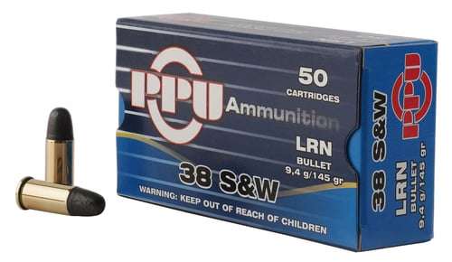 PPU PPH38SW Handgun  38 S&W 145 gr Lead Round Nose 50 Per Box/ 20 Case