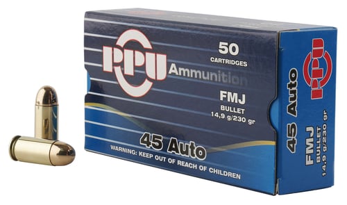 PPU PPH45F Handgun  45 ACP 230 gr Full Metal Jacket 50 Per Box/ 10 Case