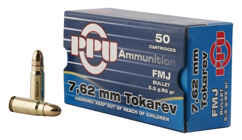 PPU PPH7TF Handgun  7.62x25mm Tokarev 85 gr Full Metal Jacket 50 Per Box/ 10 Case