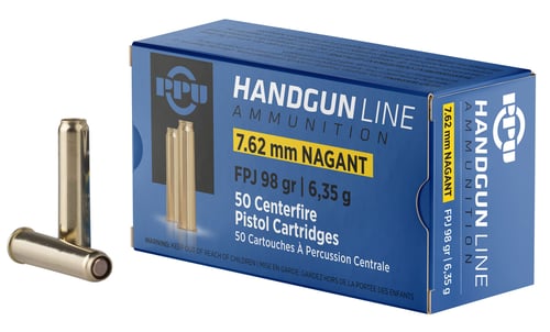 PPU PPH762N Handgun  7.62x38mmR Nagant 98 gr Flat Point Jacketed (FPJ) 50 Bx/ 10 Cs