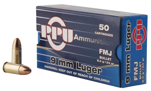 PPU PPH9F2 Handgun  9mm Luger 124 gr Full Metal Jacket 50 Per Box/ 20 Case