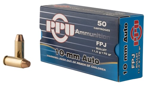 PPU PPH10F Handgun  10mm Auto 170 gr Flat Point Jacketed 50 Per Box/ 10 Case