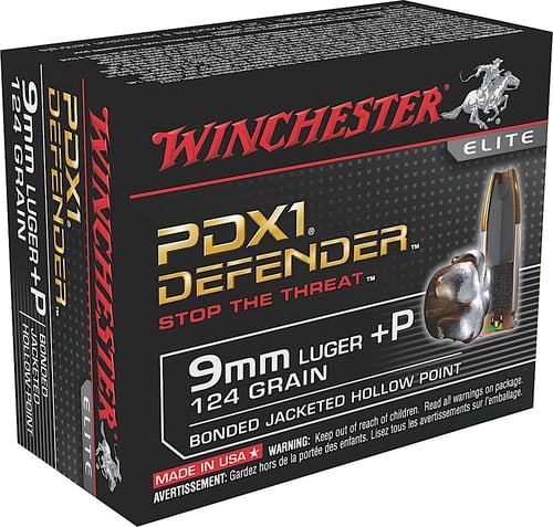 Winchester Ammo S9MMPDB Defender  9mm Luger +P 124 gr Bonded Jacket Hollow Point 20 Per Box/ 10 Case