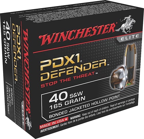 Winchester Ammo S40SWPDB Defender  40 S&W 165 gr Bonded Jacket Hollow Point 20 Per Box/ 10 Case