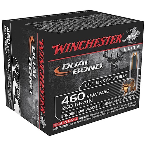 Winchester Ammo S460SWDB Dual Bond  460 S&W Mag 260 gr Bonded Dual Jacket 12-Segment Expansion 20 Bx/10 Cs