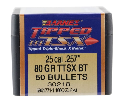 Barnes Bullets 30218 Tipped TSX  25 Cal .257 80 gr TTSX Boat Tail 50 Per Box