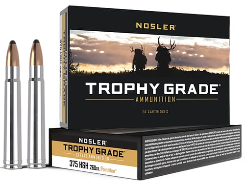 Nosler 60090 Trophy Grade  375 H&H Mag 260 gr Nosler Spitzer Partition 20 Per Box/ 10 Case