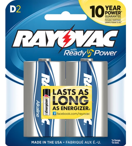 Rayovac 8132F D HIGH ENERGY Alkaline Batteries  Silver/Blue 1.5 Volts 12,000 mAh (2) Single Pack