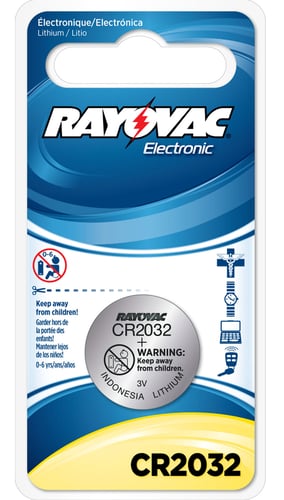 Rayovac KECR20321 CR2032 Lithium Coin Cell  Silver 3.0 Volts 225 mAh