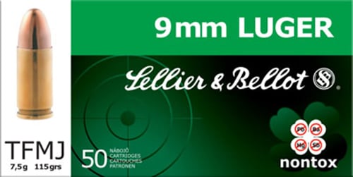 Sellier & Bellot SB9NTA Handgun Non-Tox 9mm Luger 115 gr Full Metal Jacket (FMJ) 50 Bx/ 20 Cs