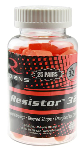 Radians Resistor 32 Foam Ear Plugs  <br>  Uncorded Orange 25 pr. Jar