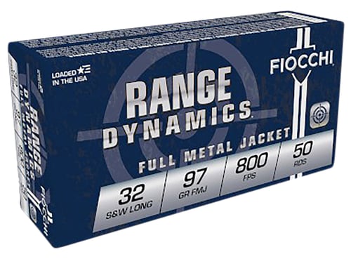 Fiocchi 32SWLA Range Dynamics  32 S&W Long 97 gr Full Metal Jacket 50 Per Box/ 20 Case