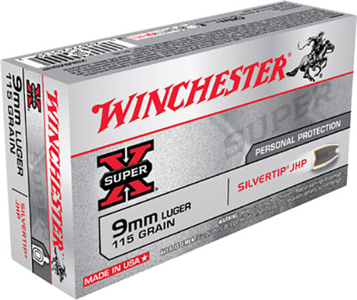 Winchester Ammo X9MMSHP Super-X 9mm Luger 115 GR Silvertip HP 50 Bx/10 Cs
