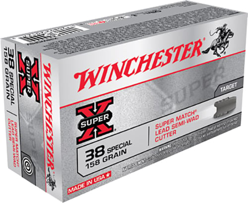 Winchester Ammo X38WCPSV Super X  38 Special 158 gr Super Match Lead Semi Wadcutter 50 Per Box/ 10 Case