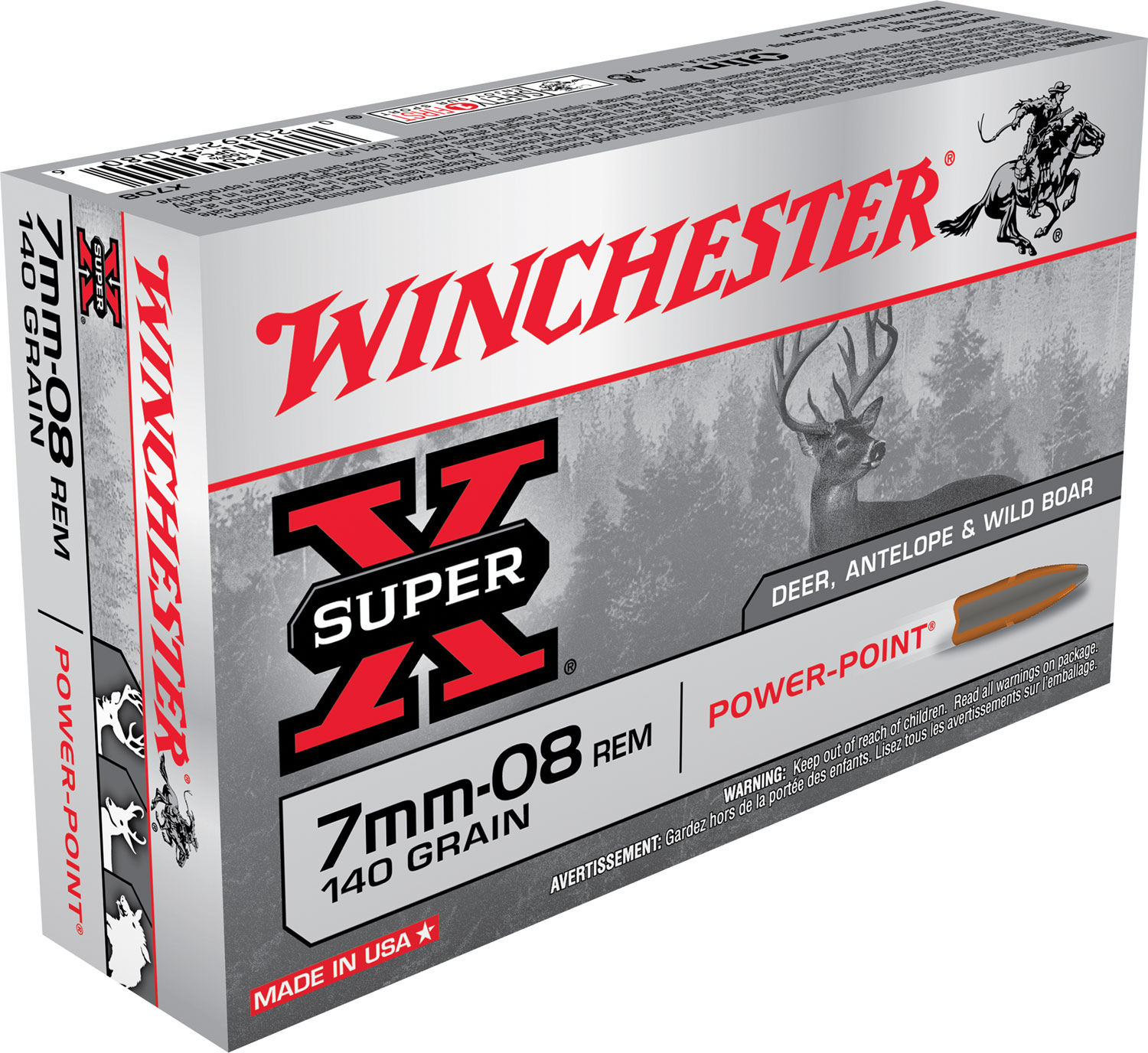 Winchester Ammo X708 Power-Point  7mm-08 Rem 140 gr Power Point 20 Per Box/ 10 Case