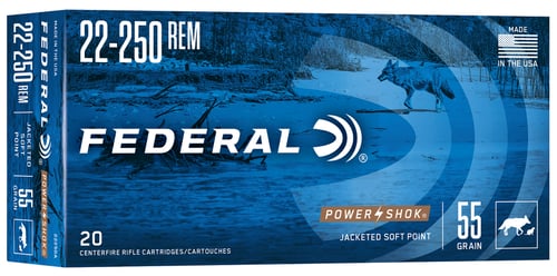 FEDERAL POWER-SHOK 22-250 REM 55GR SP 20RD 10BX/CS