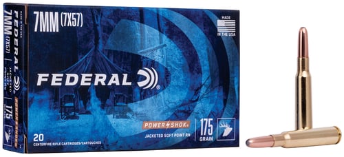 Federal 7A Power-Shok  7mm Mauser 175 gr Jacketed Soft Point 20 Per Box/ 10 Case