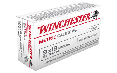 Winchester Ammo MC918M USA Metric 9x18 Makarov 95 gr Full Metal Jacket 50 Per Box/ 20 Case