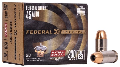 FEDERAL PREMIUM 45 ACP 230GR HYDRA-SHOK JHP 20RD 25BX/CS