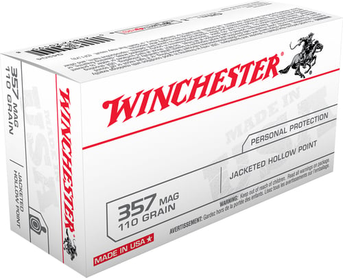 Winchester Ammo Q4204 USA  357 Mag 110 gr Jacket Hollow Point 50 Per Box/ 10 Case
