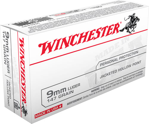Winchester USA Handgun Ammunition 9mm Luger 115 gr JHP  50/box