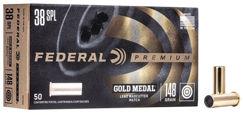 Federal GM38A Premium Gold Medal 38 Special 148 gr Lead Wadcutter 50 Per Box/ 20 Case