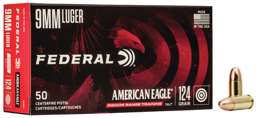 Federal AE9N1 American Eagle Indoor Range Training 9mm Luger 124 gr Total Metal Jacket 50 Per Box/ 20 Case