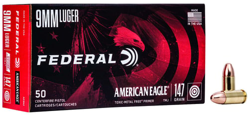 Federal AE9N2 American Eagle Indoor Range Training 9mm Luger 147 gr Total Metal Jacket 50 Per Box/ 20 Case