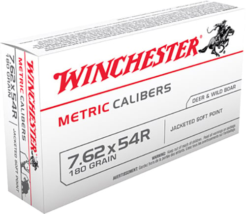 Winchester MC54RSP Metric Calibers Rifle Ammo 7.62X54 RUS, SP, 180