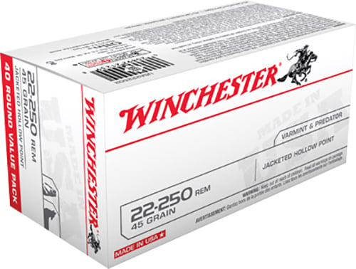 Winchester Ammo USA222502 USA  22-250 Rem 45 gr Jacket Hollow Point 40 Per Box/ 10 Case